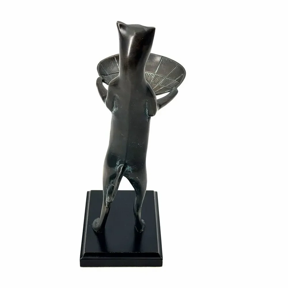 Vintage Cat Butler Bronze Statue Business Card Jewelry Trinket Holder 12